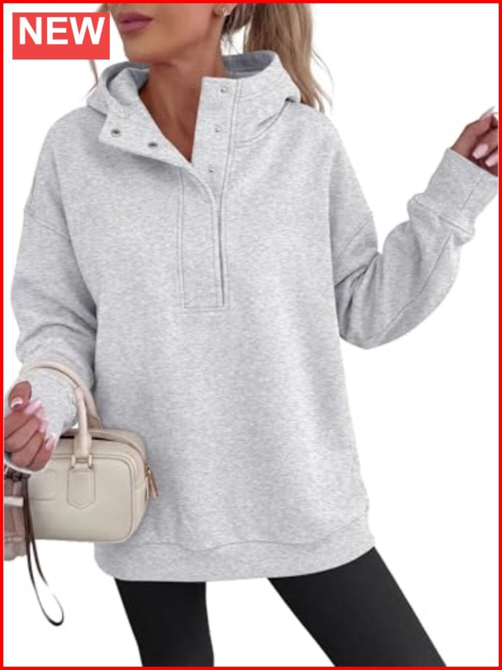 Oversized Henley Hoodie Sweatshirt Drop Shoulder Loose Fit Pullover